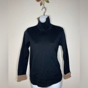 APC Women's Lasercut Black Turtleneck Cotton Top With Taupe Lining Sz S